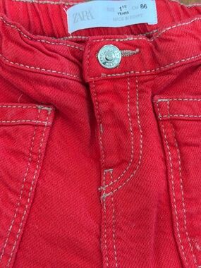 Zara Kids Red Denim Pants with Contrast Stitching